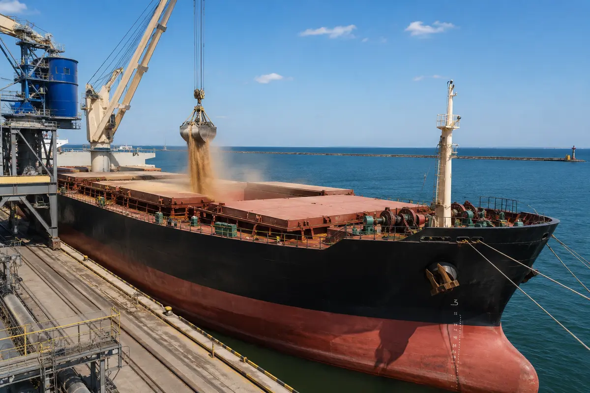 Grain loaded onto a vessel